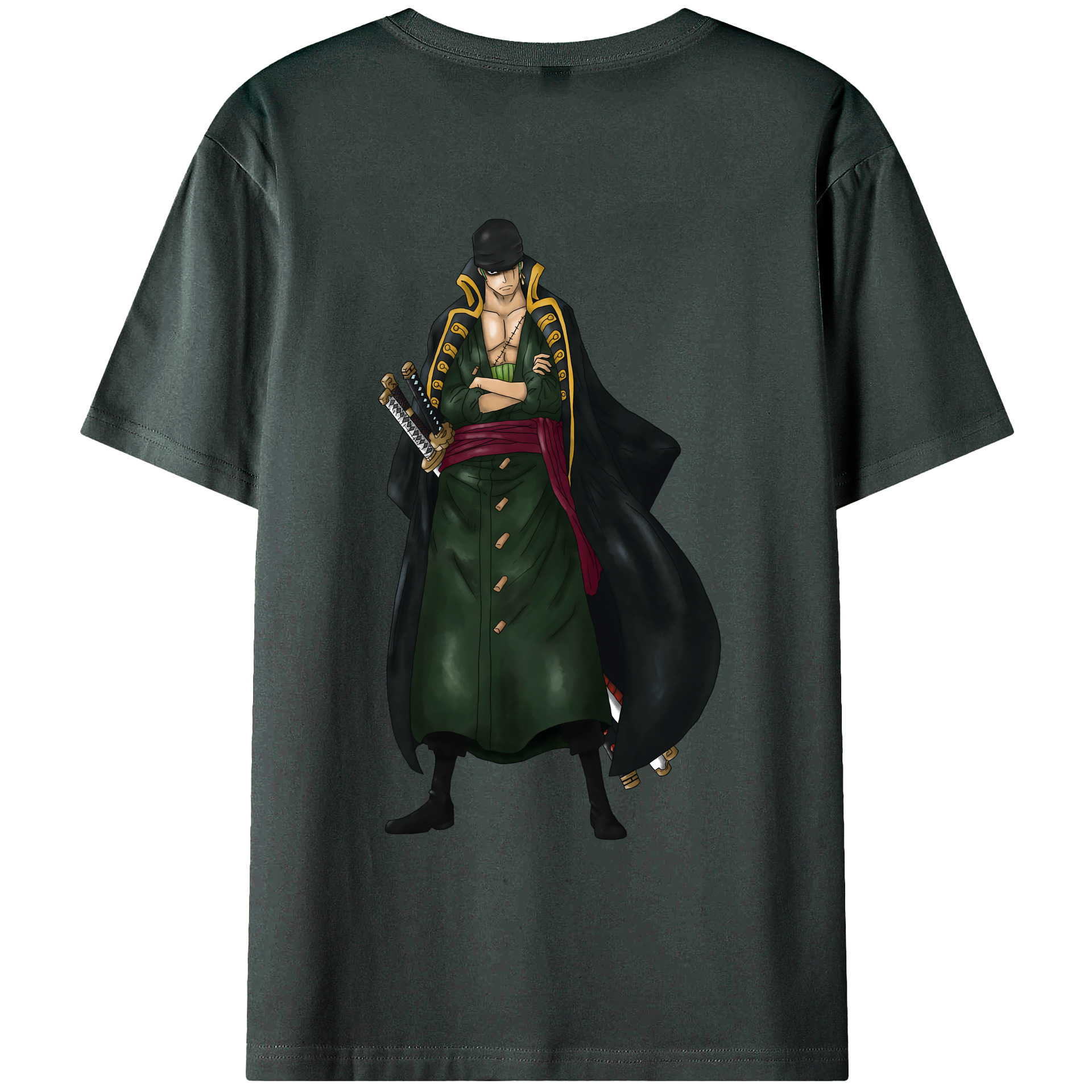 ワンピース ロロノア・ゾロ ONE PIECE Roronoa Zoro 綿100％ メンズ半袖Tシャツ（バックプリント） 通気性